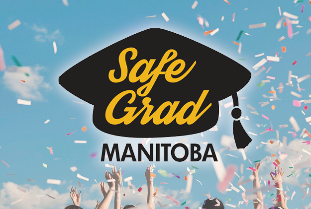 Safe grad logo on a background of hands throwing confetti in the air.